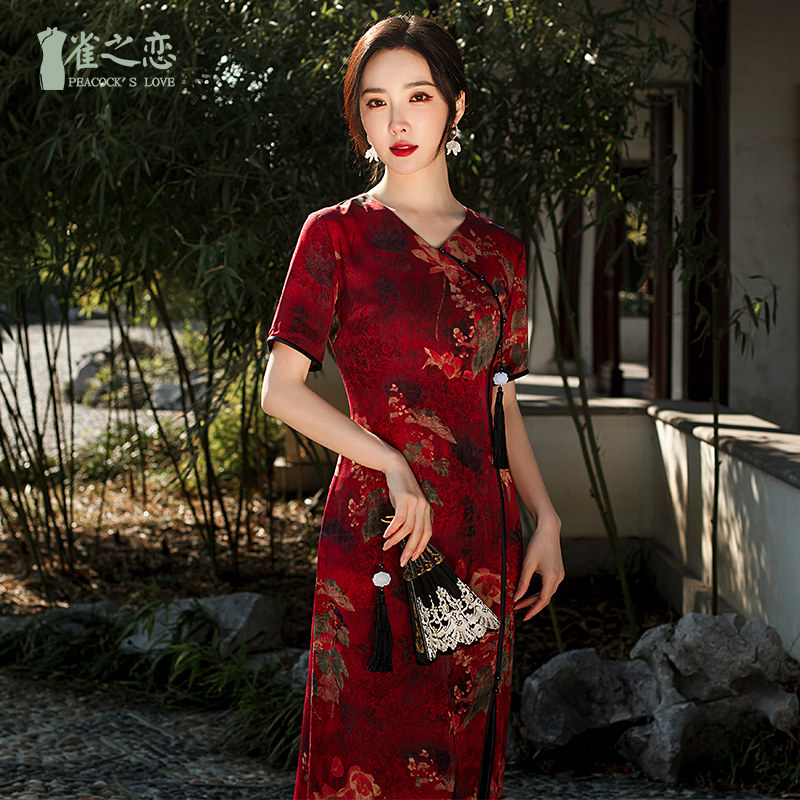 雀之恋 春夏气质中式复古显瘦改良版旗袍连衣裙妈妈装