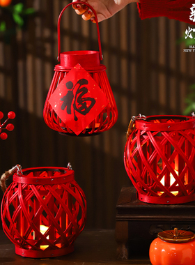 春节灯笼新款2026古风藤编灯笼幼儿园儿童手提红色发光花灯装饰