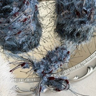 手混线【夏野尤加】新款灰蓝色高级感毛线钩织网纱蝴蝶做帽子围巾