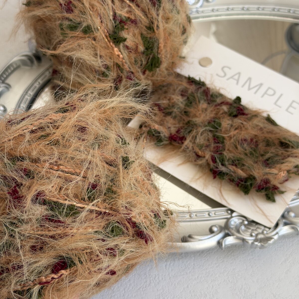 新款废土风手混线沙漠玫瑰长毛酒红绿棕色美拉德配色钩包包帽子线