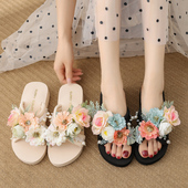 女夏外穿花朵沙滩鞋 SUNNY COLOR波西米亚拖鞋 厚底海边仙女风凉拖
