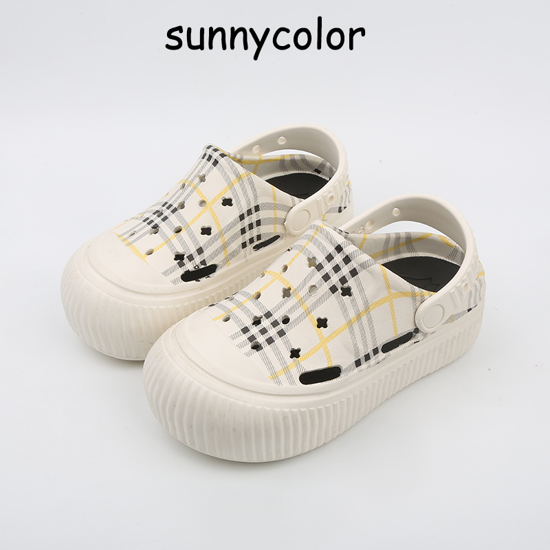 SUNNYCOLOR厚底休闲格子洞洞鞋
