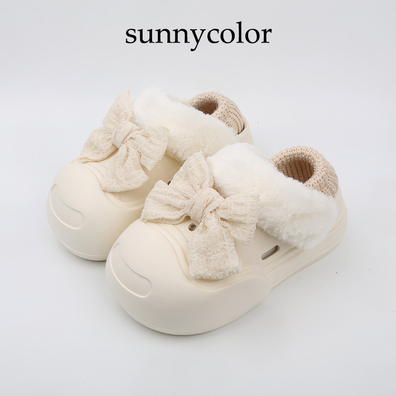 SUNNYCOLOR奶呼呼蝴蝶结开口笑棉拖鞋女厚底保暖可拆卸加绒洞洞鞋,女鞋,包头拖,淘宝优惠券,粉丝福利购,淘宝优惠卷