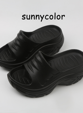 SUNNY COLOR松糕休闲厚底一字拖鞋女潮夏季外穿凉拖坡跟沙滩鞋6CM
