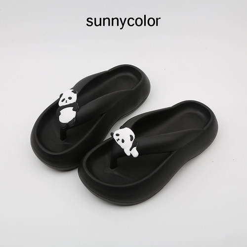 SUNNYCOLOR熊猫厚底踩屎感人字拖