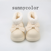 2025新款 SUNNY COLOR蝴蝶结防水雪地靴女冬季 厚底加绒棉雨靴棉靴