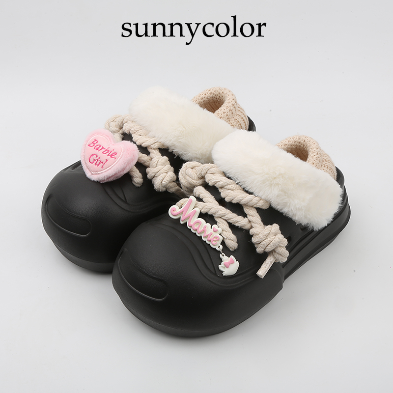 SUNNYCOLOR可爱厚底可拆卸棉拖鞋
