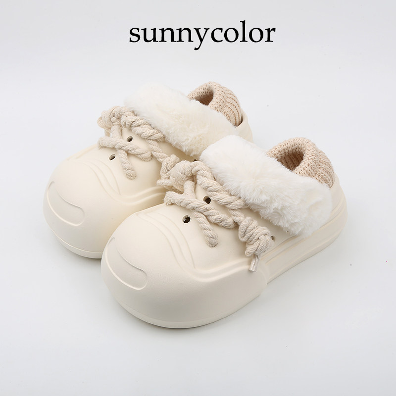 SUNNYCOLOR开口笑厚底加绒洞洞鞋