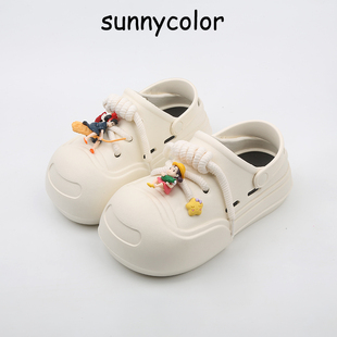 SUNNY COLOR小魔女ins开口笑洞洞鞋 女夏厚底防滑凉鞋 外穿沙滩拖鞋