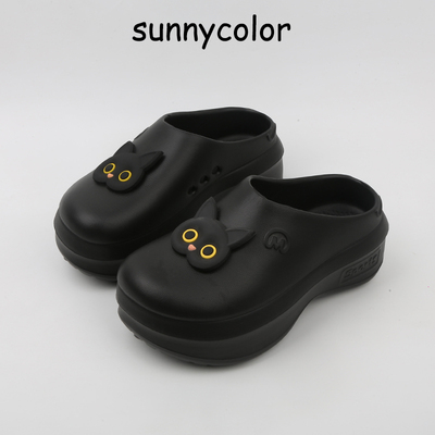 SUNNYCOLOR黑白猫厚底包头拖鞋
