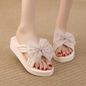 蝴蝶结凉拖鞋 百搭一字拖防滑外穿沙滩鞋 女夏2024新款 坡跟厚底时尚