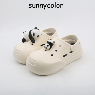 女夏外穿厚底ins包头拖鞋 开口笑洞洞鞋 COLOR熊猫圆头大头鞋 SUNNY