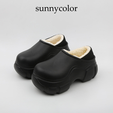 SUNNY COLOR增高跟棉拖鞋女冬季外穿时尚ins厚底防水棉鞋冬天加绒