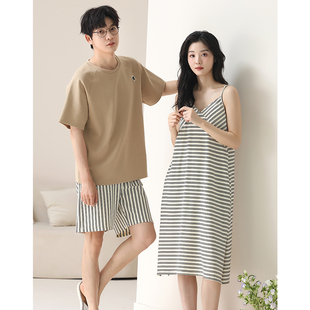 可人儿夏季 家居服性感吊带睡裙 情侣凉感纯棉睡衣休闲薄款 夏天短袖