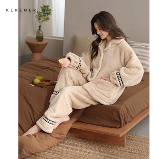 可人儿冬季舒棉绒女士睡衣韩系加厚保暖可外穿珊瑚绒家居服套装