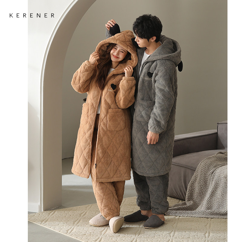可人儿情侣睡袍冬季保暖雪花绒夹棉睡衣珊瑚绒中长款男女士家居服,女士内衣/男士内衣/家居服,睡袍/浴袍,淘宝优惠券,粉丝福利购,淘宝优惠卷