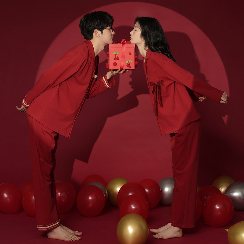 可人儿情侣睡衣女春秋季纯棉红色新婚结婚本命年可外穿家居服套装,女士内衣/男士内衣/家居服,睡衣/家居服套装,淘宝优惠券,粉丝福利购,淘宝优惠卷