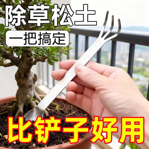 新款盆景耙子双头不锈钢