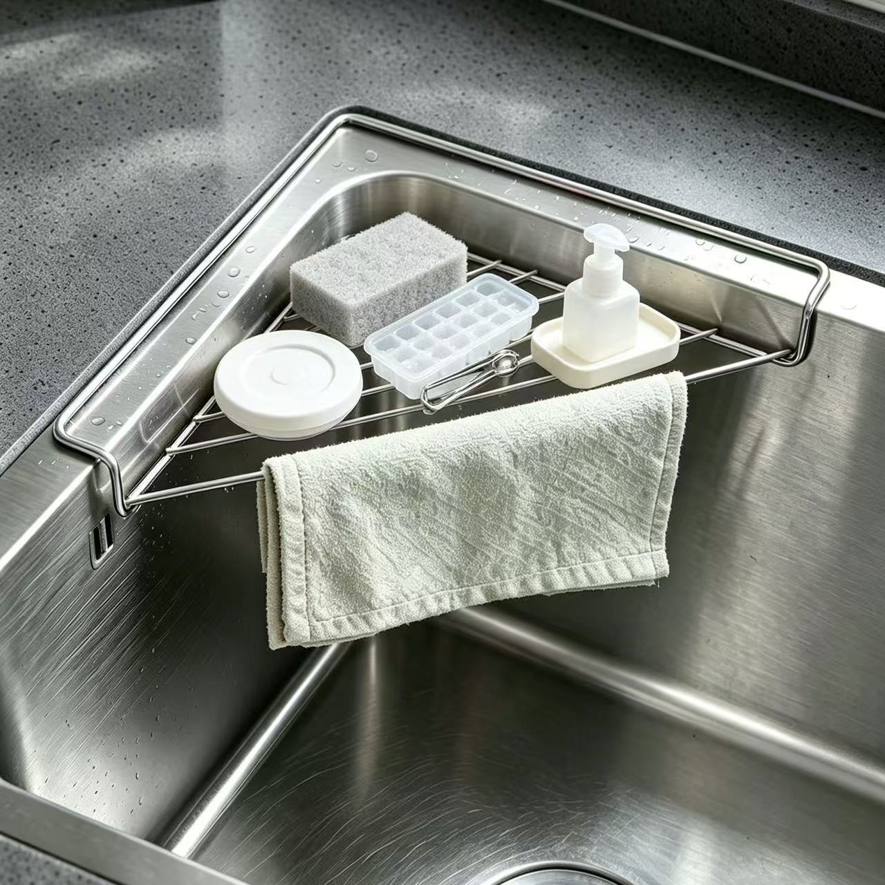 不锈钢水槽沥水架防锈耐用家用水池盆置物架碗碟果蔬收纳抹布架子