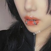 穿刺女孩 外螺纹尖堆唇环外螺纹有洞唇钉鼻中隔钛钢防过敏朋克