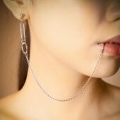 穿刺女孩 唇链通用 钛钢唇环唇钉耳钉有洞无洞假唇环耳环一体式