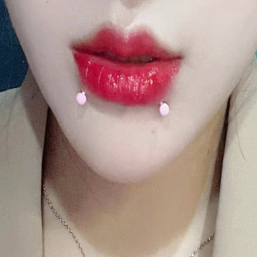 粉色钛钢唇钉欧美流行酒窝钉