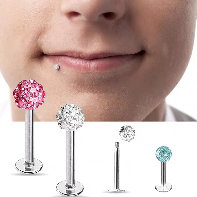 钛钢满钻1.2mm唇钉唇环舌钉耳钉