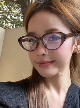 猫眼黑框眼镜框女素颜神器可配度数近视防蓝光显瘦镜架3096橘猫框