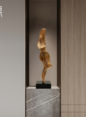 样板间玄关抽象实木雕塑装饰摆件