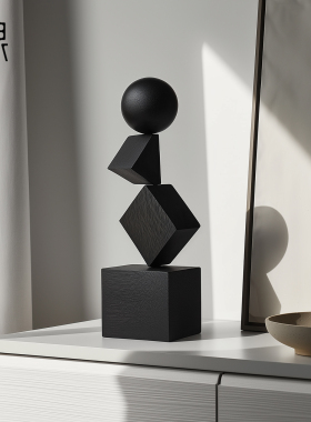 现代抽象几何艺术实木雕塑摆件