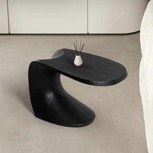 创意北欧ins极简侘寂风C型客厅实木边几可移动沙发角几异形小茶几