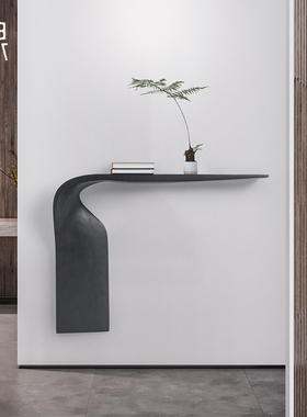 北欧创意极简入户玄关桌装饰台侘寂风异形实木条案极窄墙面置物架