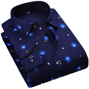 秋冬季男士保暖衬衫加绒加厚款长袖修身潮格子男装父亲老人花衬衣