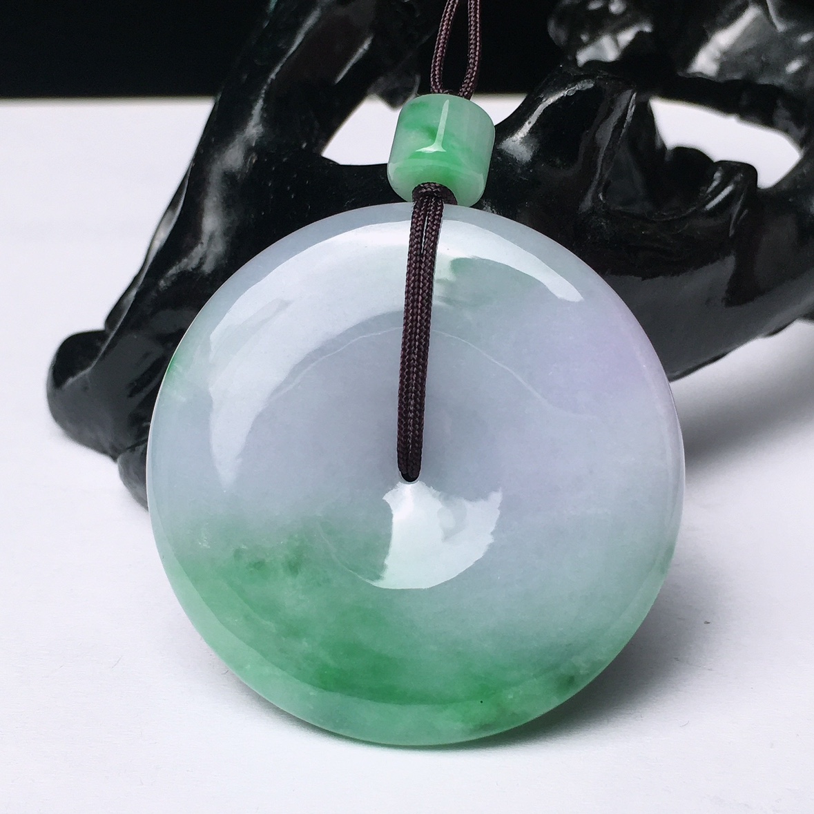 缅甸天然翡翠A货 春带彩平安扣吊坠