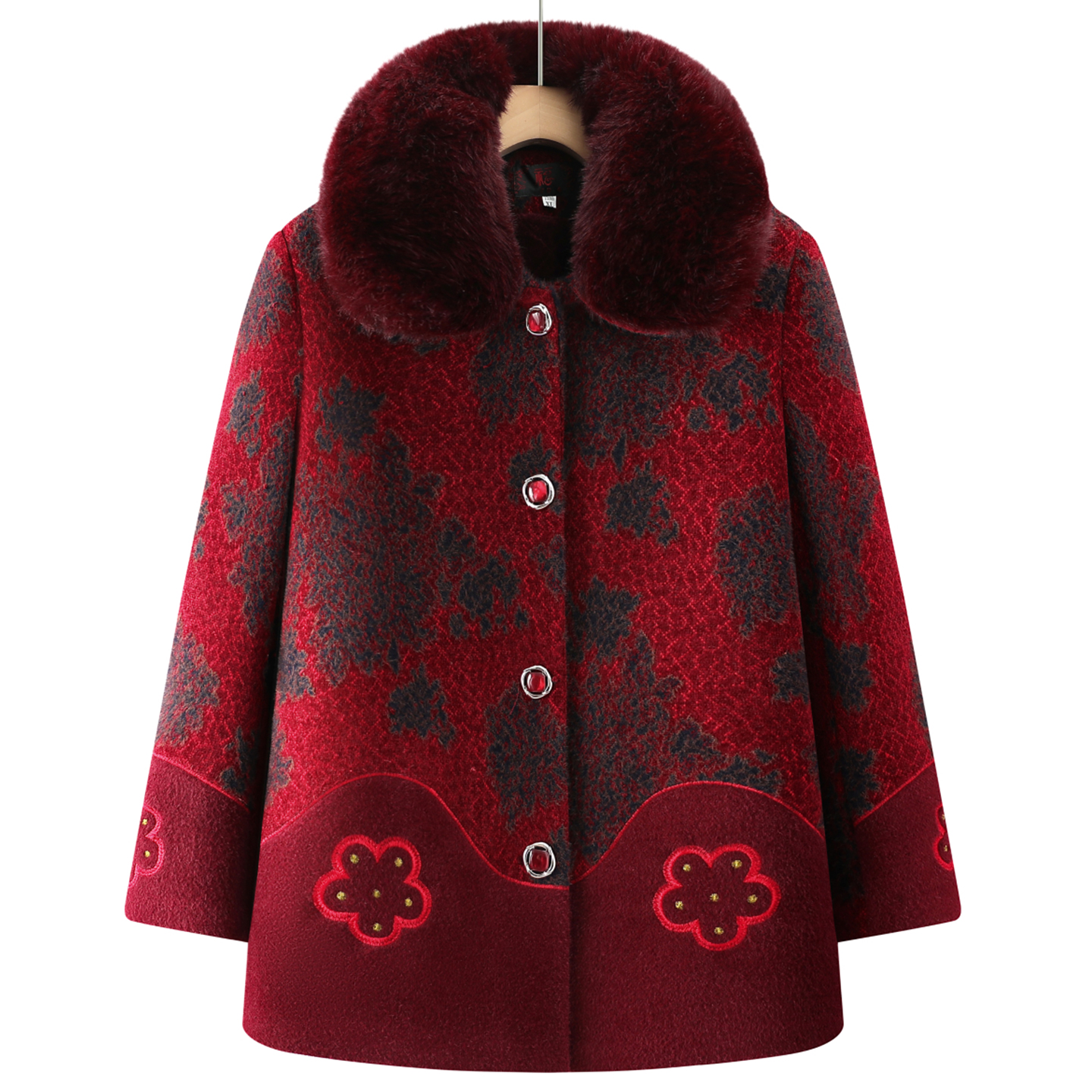 中老年人女装加绒加厚毛呢外套