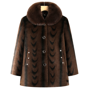 中老年人奶奶装加厚加绒保暖毛领外套老太太仿貂绒大衣过年妈妈装