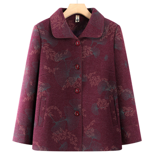 中老年人女装春秋翻领外套老太太衣服宽松上衣妈妈装女装褂子衣服