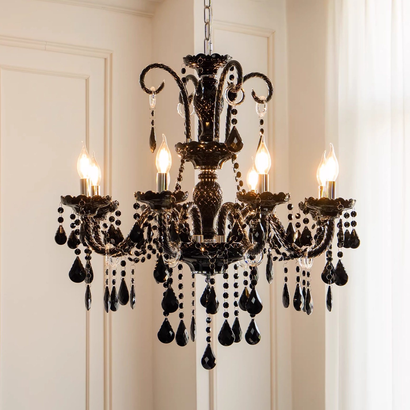 黑色巴卡水晶吊灯法式客厅灯现代简约创意时尚艺术餐厅灯玻璃弯管