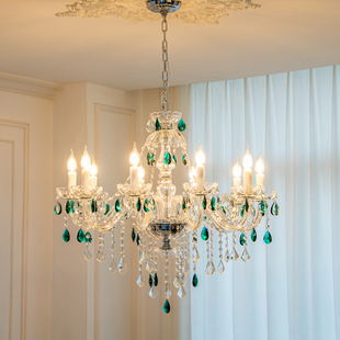 法式 客厅主灯餐厅吊灯高级感女孩房绿色卧室灯具 轻奢水晶吊灯新款