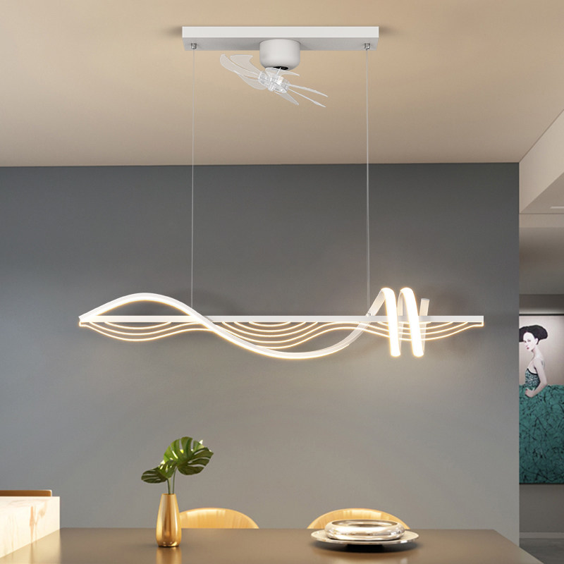 餐厅风扇吊灯现代简约吊扇一体led北欧轻奢餐厅灯餐桌饭厅长条灯