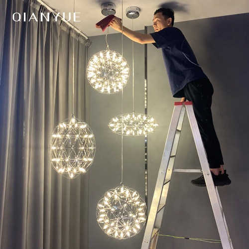 不锈钢吊灯现代火花球楼梯吊灯