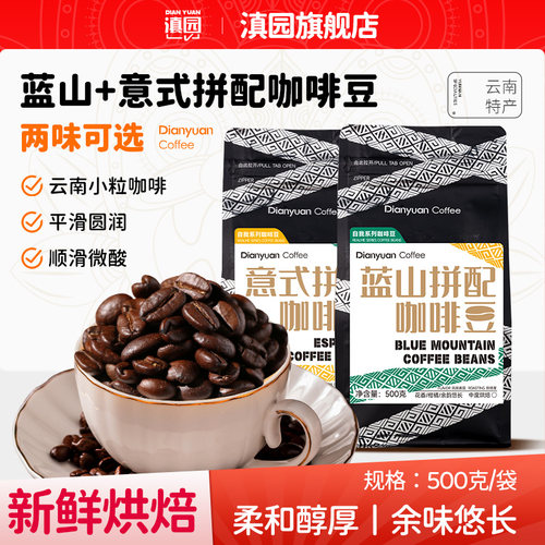 滇园 云南咖啡豆500g阿拉比卡小粒咖啡豆蓝山风味意式手冲黑咖啡