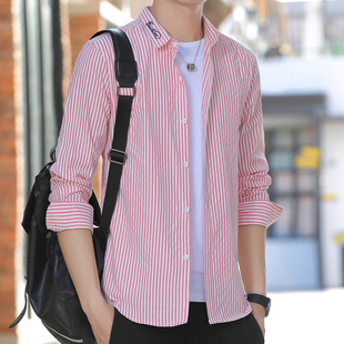 长袖 春秋季 商务休闲韩版 修身 条纹衬衫 衬衣秋衣百搭寸衫 男2024新款