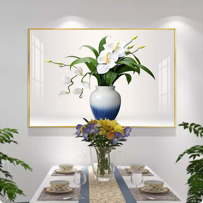 轻奢餐厅装饰画植物花卉单幅饭厅厨房背景墙挂画古风大气卧室壁画