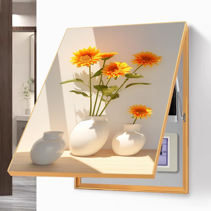 竖版电箱装饰画遮挡电表箱挂画向阳花瓶铝合金框液压上翻轻奢新款
