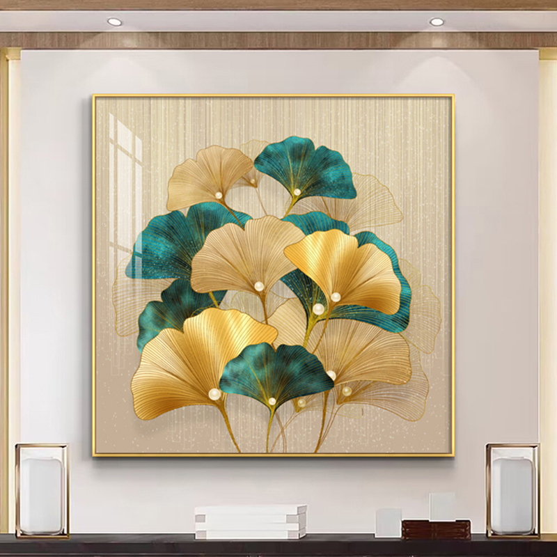 家大业大餐厅装饰画简约方形银杏叶客厅挂画现代轻奢高档玄关壁画图片