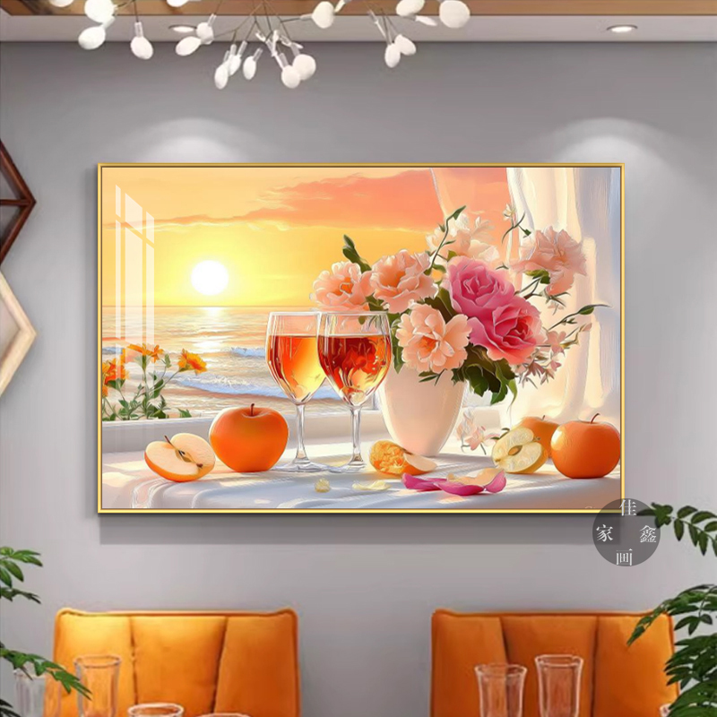轻奢餐厅装饰画夕阳海景客厅沙发背景墙挂画酒店饭厅墙上装饰壁画