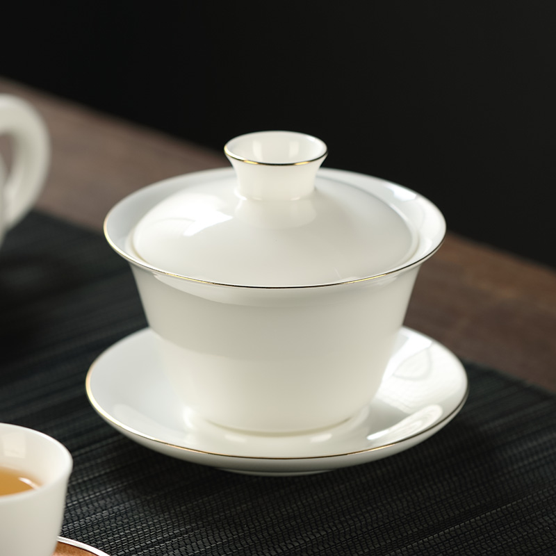 白瓷薄胎手工羊脂玉功夫泡茶蓋碗