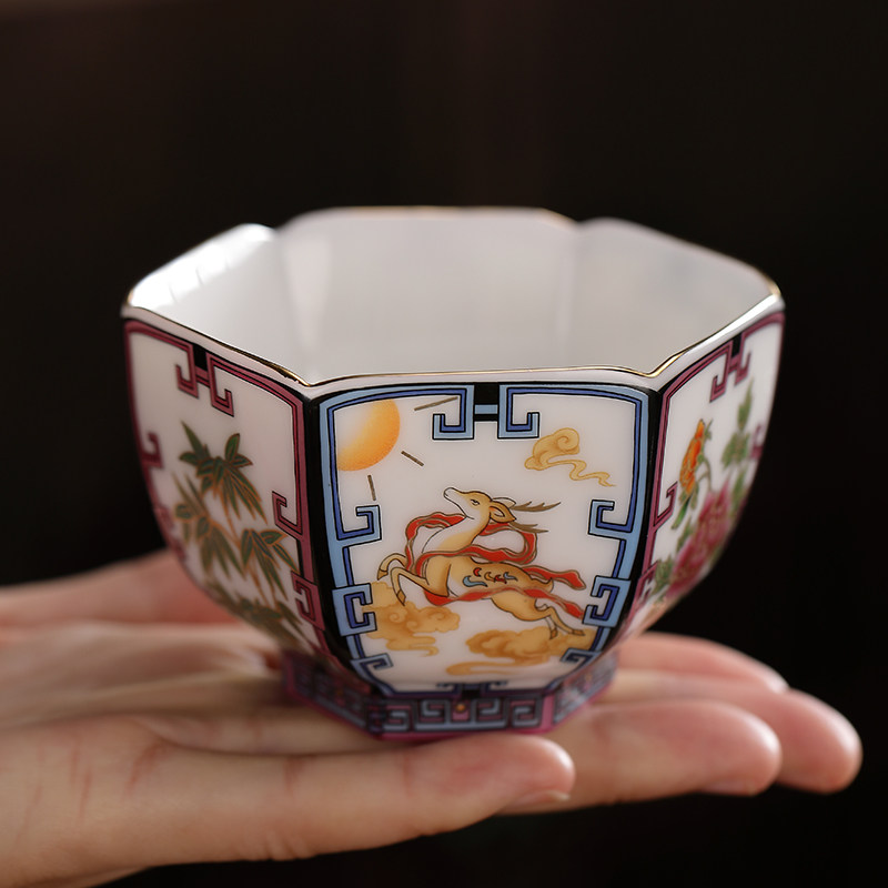 世壶复古陶瓷茶杯手工彩绘主人大号单杯个人品茗杯子茶盏功夫茶具