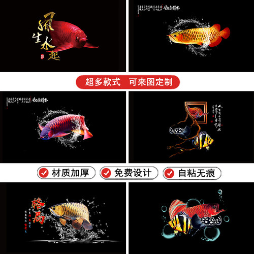 鱼缸贴纸背景画高清图3d立体定制荷花地球星空龙年图超白鱼缸造景